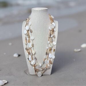 Chico Multi-Strand White and Tan Shell Bead Necklace